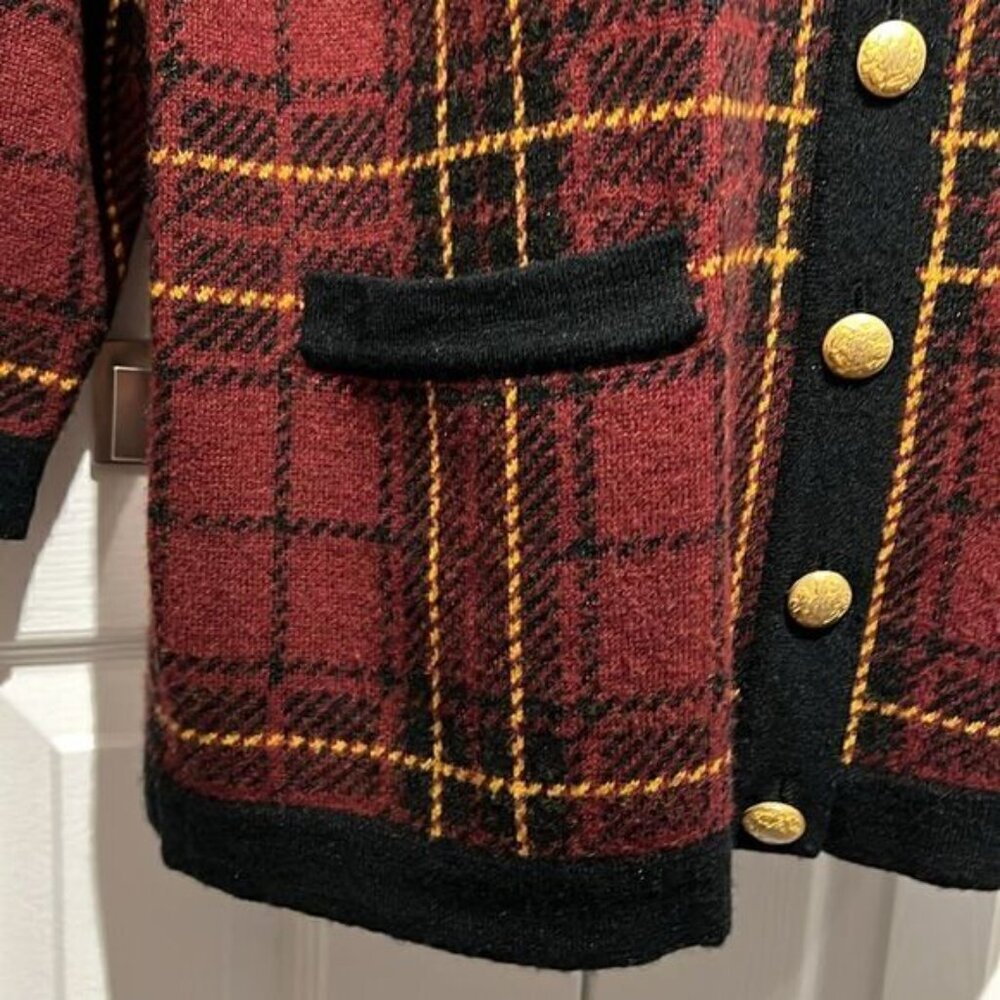 Jones New York Wool Blend Plaid Button Up Cardigan Size S fits S M - Picture 4 of 10